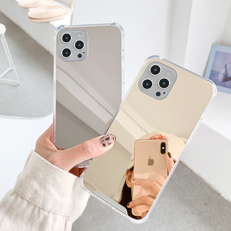 

Luxury Mirror Transparent Airbag Shockproof Phone Case For iPhone 11 12 Pro Max Mini X XS XR 7 8 Plus SE 2020 Silicon Soft Cover