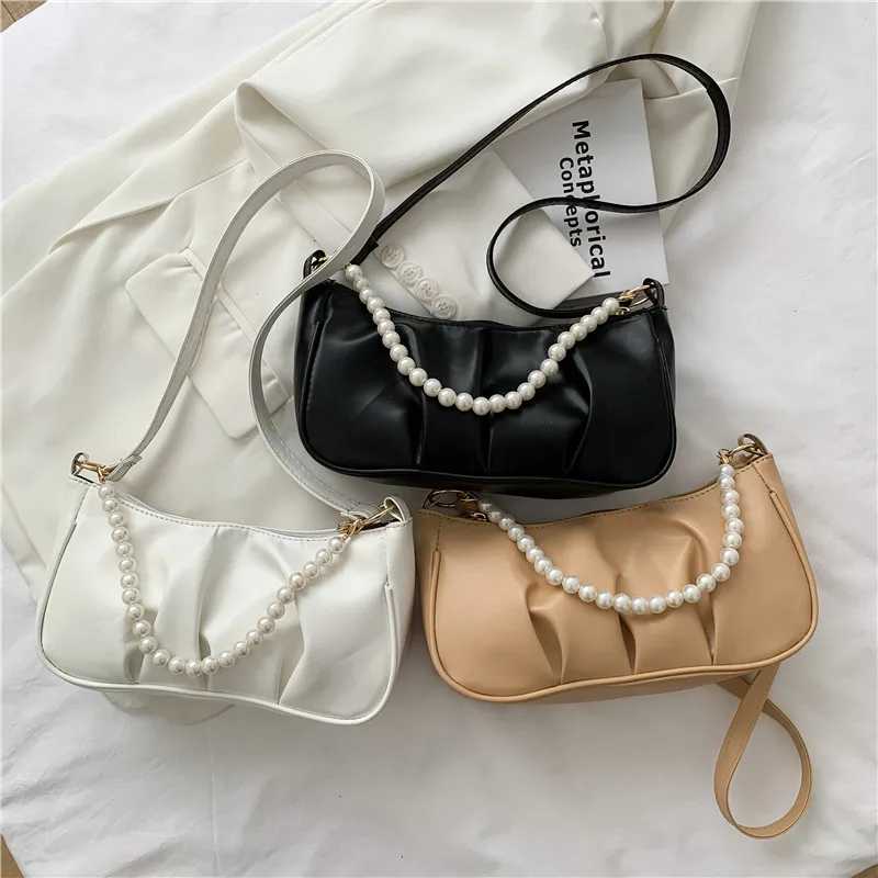 

Плиссированная сумка через плечо из искусственной кожи для женщин, простые модные дамские сумки на плечо с длинными ручками, роскошные диза...