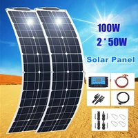 2 50w 100w 12v semi flexible single solar panel 150w 200w caravan van upgraded 10a solar charge controller for car rv marine