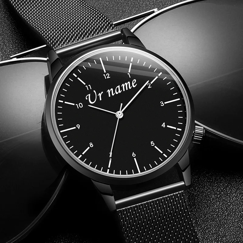 

Personalized Customized Engraved With Your Name Logo On Face Wristwatch Men's Women's Mesh Band Man's Woman's Lady's Wrist Watch