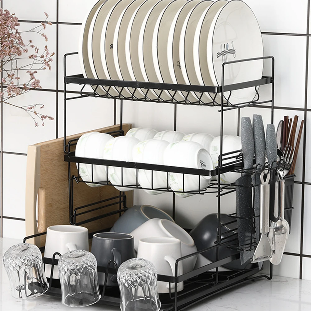 

3-tier Multifunctional Bowl Storage Rack Plate Rack Draining Board Dishhanger Dish Rack Draining Rack Tableware Cup Bowl Holder