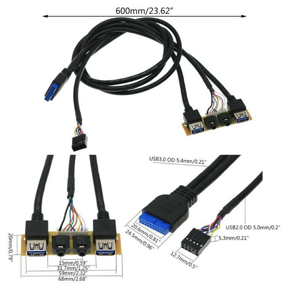 

2 USB 3.0 PC Computer Case Front Panel USB Audio Jacks Port Desktop PC USB Extension Wire For Microphone Earphone Cable Cord