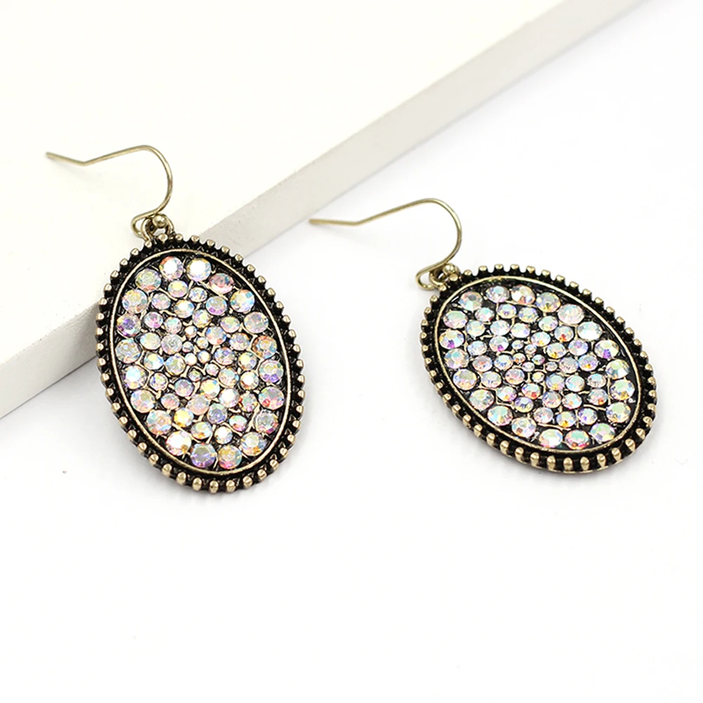 

New Arrival Small Oval Pave Stone Fully-Jewelled Dangle Earrings For Women Fashion Jewelry