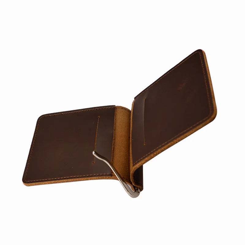 Винтажный кожаный кошелек ручной работы с зажимом для денег минималистичный