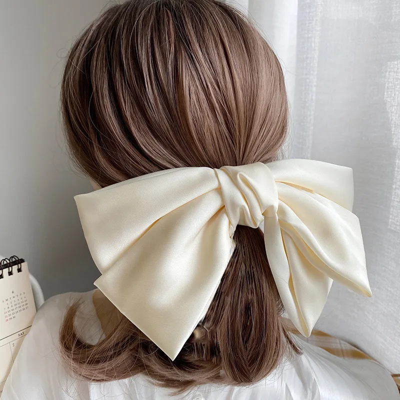 

High Quatity Solid Color Big Bow Hairpins For Girl Popular Hair Clip For Women Sweet Two-layer Satin Hairgrip Hair Accessories