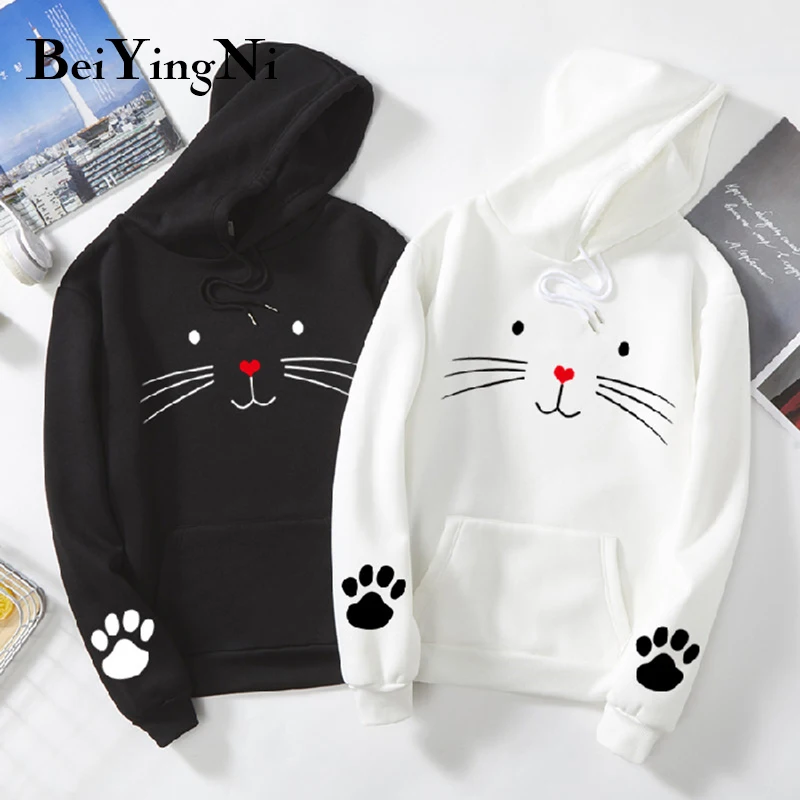 Beiyingni кавайные толстовки с капюшоном рисунком кота из мультфильма женские