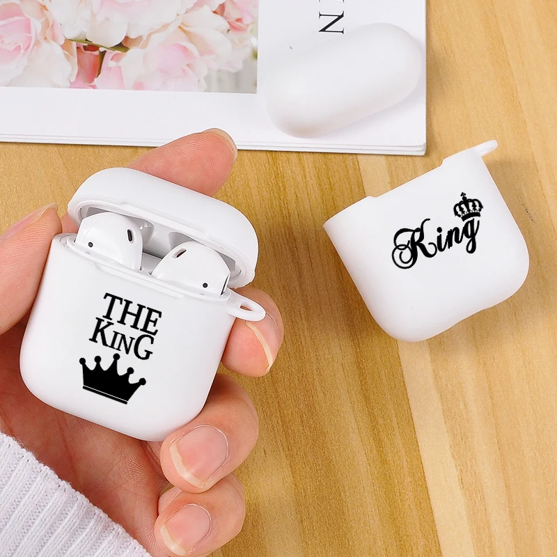 

king queen Case For AirPods Case white Bluetooth Cover For Apple AirPods 1 2 Charging Box Cover Skin Accessories Air Pods case