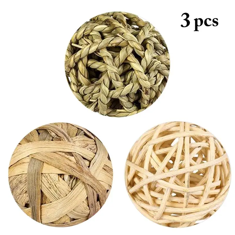 

3 PCS Hamster Rabbit Chew Toy Ball Natural Grass Woven Rattan Balls For Small Pet Guinea Pigs Play Parrot Bite Toy Pets Supplies