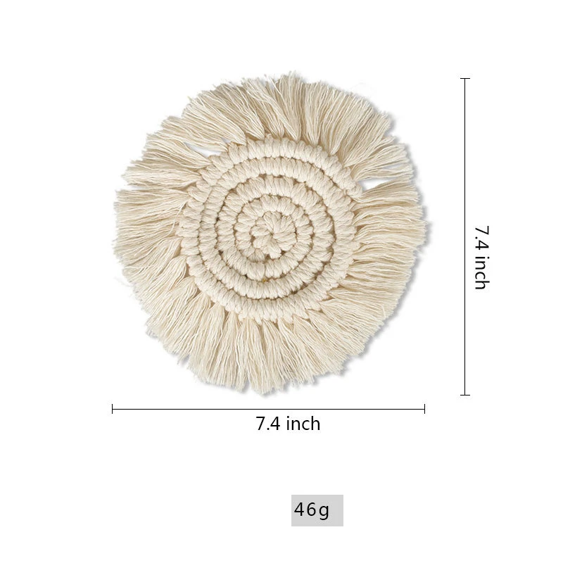 

3 Pieces Cup Cushion Mat for Table Round Cotton Coasters Linen Mats Insulation Coffee Pad Placemat Non-slip Handmade Macrame