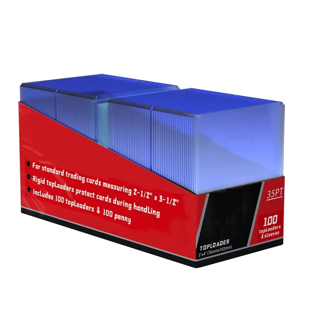 

3 "x 4" торговая карта Toploader & Card Sleeve Bundle 100 всего 35PT жесткий пластиковый Toploader
