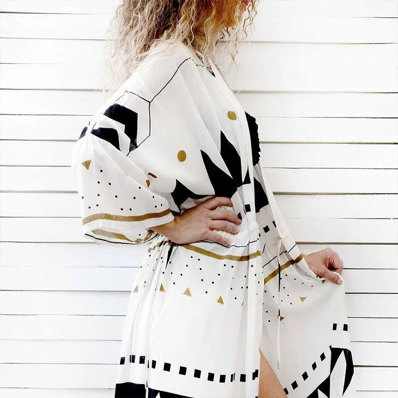 

Bikini Cover Up V-Neck Bandage Swimsuit Beach Shawl Vacation Women Cover-Ups Sunscreen Bathing Suit Beachwear Cardigan