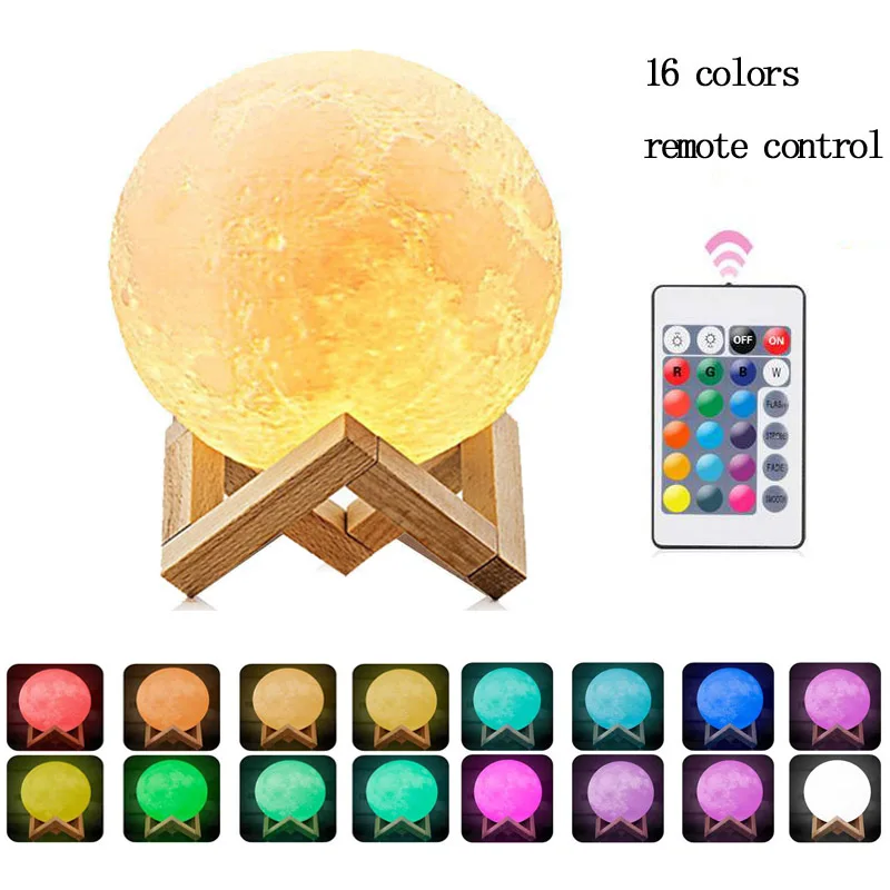16colors Настольная лампа, Ночной светильник, настольный светильник с 3D принтом, Лунная лампа с регулируемой яркостью, 16 цветов, USB, украшение для дома, подарок на день рождения, рождественские подарки - Цвет корпуса: 16colors