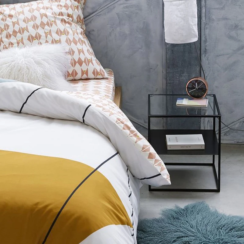 

Double-layer design Nordic style wrought iron bedside table available glass and iron surface fashion storage cabinet ingenuity t
