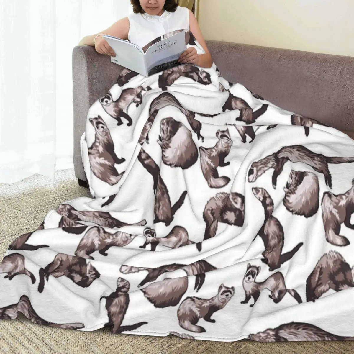 

Manta de hurones para cama, manta a quadros de muselina para sofa, pickick