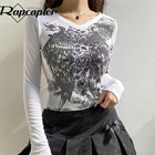 УКОРОЧЕННЫЙ ТОП Rapcopter y2k с принтом гранж Fairycore вязаная футболка Стразы винтажные кавайные пуловеры Harajuku женские шикарные корейские