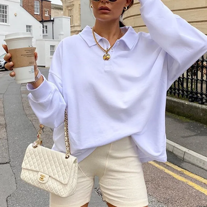 

Oversize Sweatshirt White Tee Shirt Loose Full Sleeve Autumn Tops Streetwear Casual Pullovers 2021 White Sweatshirt