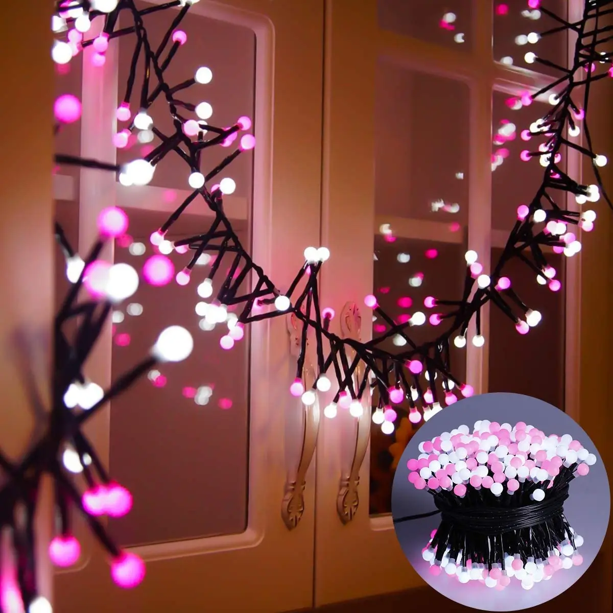

13FT 400 LEDs Globe String Lights Pink White 24V Outdoor Indoor Valentines Day 8 Flash Modes for Backyard Bedroom Home Decor