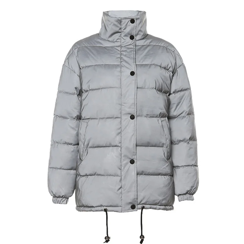 

Reflective Street Wear Women Parkas Casual Sporty Mujer Long Jacket Cotton Padded Thicken Wadded Coat Winter Snow Wear Jacket