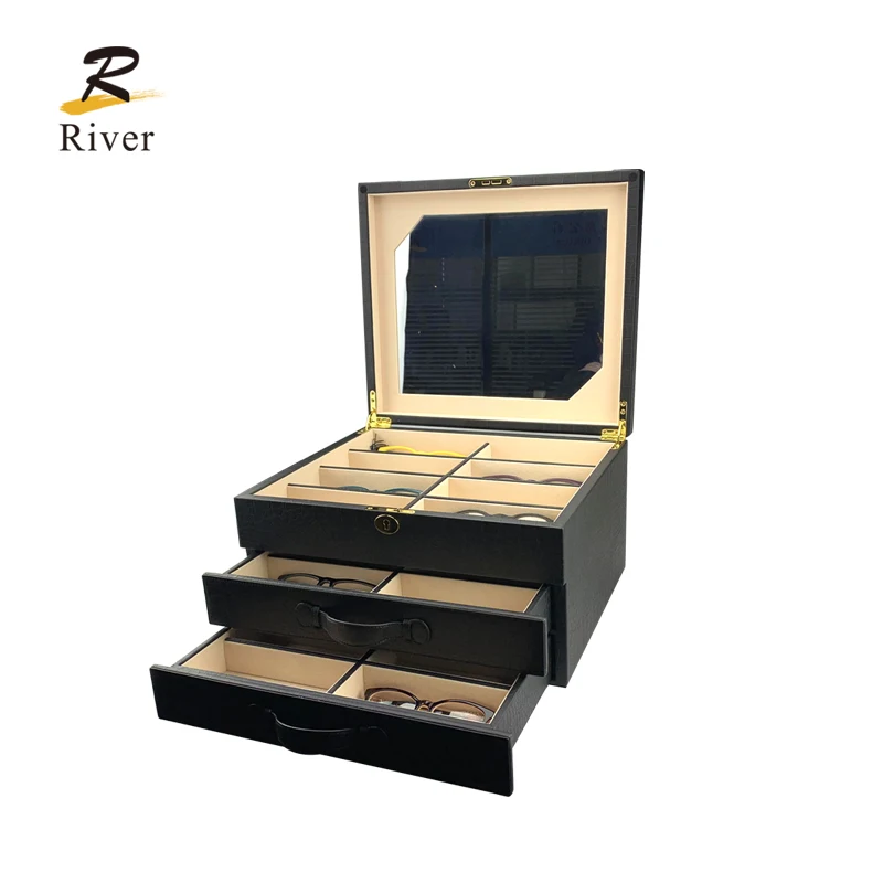 

Retro custom leather lockable eyewear sunglasses display case