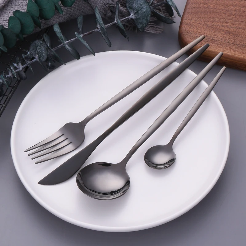 

Black Cutlery Set Stainless Steel Mirror Dinnerware Sets Dining Fork Knife Spoon Chopsticks Flatware Set Kitchen Tableware Sets