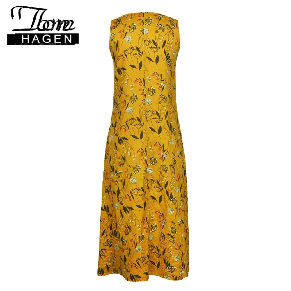 Женское длинное льняное платье Tom Hagen Платье макси с цветочным принтом в стиле