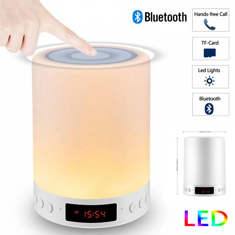 Night Light with Bluetooth Speaker Portable Wireless TF Card Bluetooth Speaker Touch Control Color LED Bedside Table Lamp
