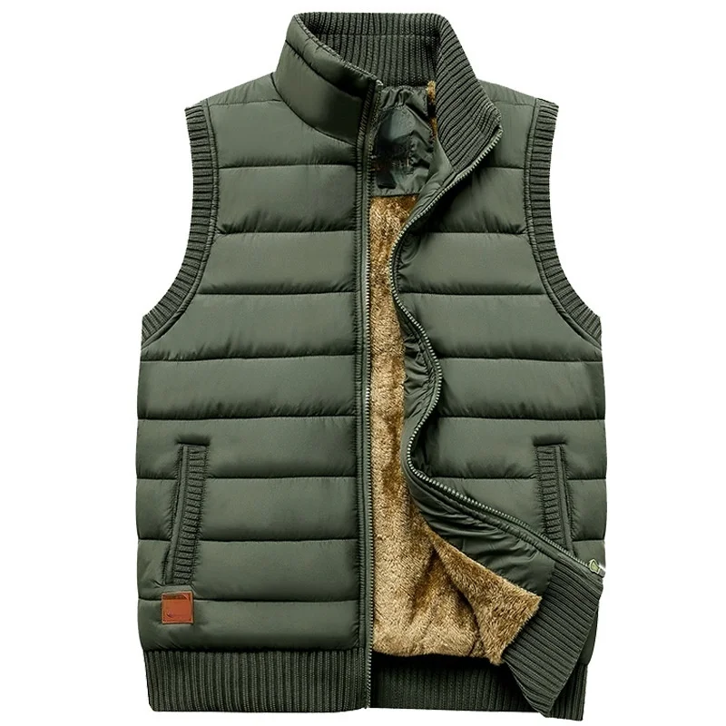 

Осенне-зимний Короткий Мужской жилет, повседневный однотонный кардиган с воротником-стойкой и бархатным утеплителем, Прямой Кардиган, нови...