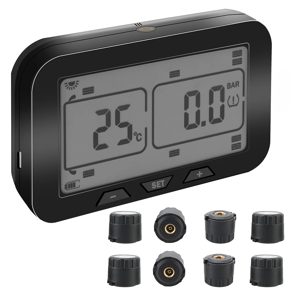 

0-12bar Truck Bus Lorry Solar TPMS LCD Display Tire Pressure Monitor System with 8 External Sensor Tyre Pressure Monitor