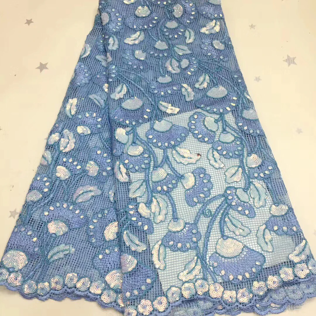 

Latest African Lace Fabric 2020 High Quality French Lace With Sequins Blue Nigerian Lace Fabric For Wedding Party Dress LH20152