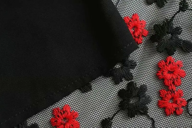 Kiyumi/рождественское платье, Сетчатое платье с цветочной вышивкой, осень, длинный рукав, круглый вырез, Vestidos, женское платье средней длины, вечерние платья