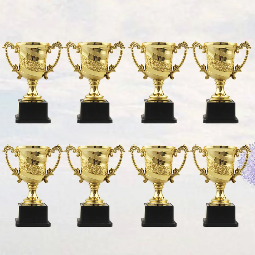 

8pcs Mini Award Trophy Reward Prizes Decor Gift Sport Awards Trophy with Black Base for Kids Party Celebrations Ceremony