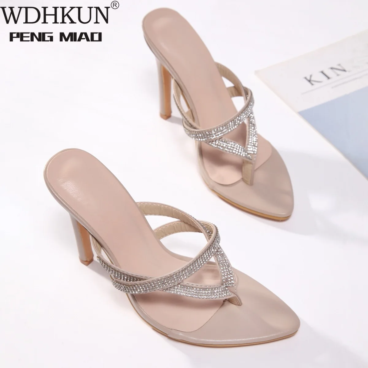 

10.5cm Summer Women Sandals Narrow Band Vintage Square Toe High Heels Cross Strap Thong Sandals Women V Shape Design Shoes Women