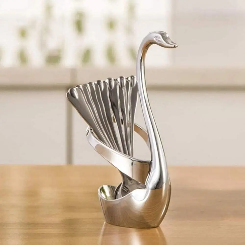 

Вилки и ложки для столовых приборов, матовые, лебедь из нержавеющей стали, подставка для хранения посуды