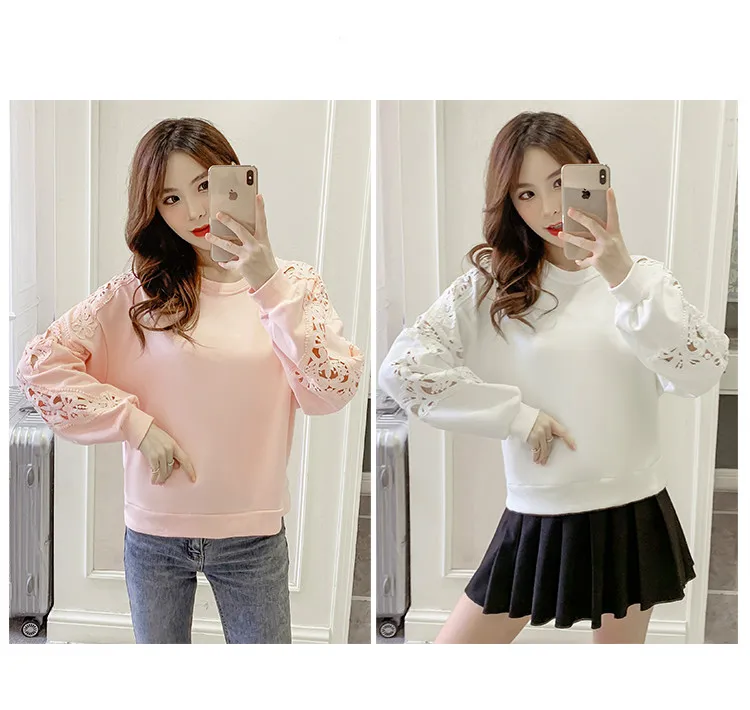 

Hollow Out Casual Style Loose Hoodies Women Spring Autumn Hipster Fashion Brand Pink Tops Korean Plus Size Sweatshirt O-neck