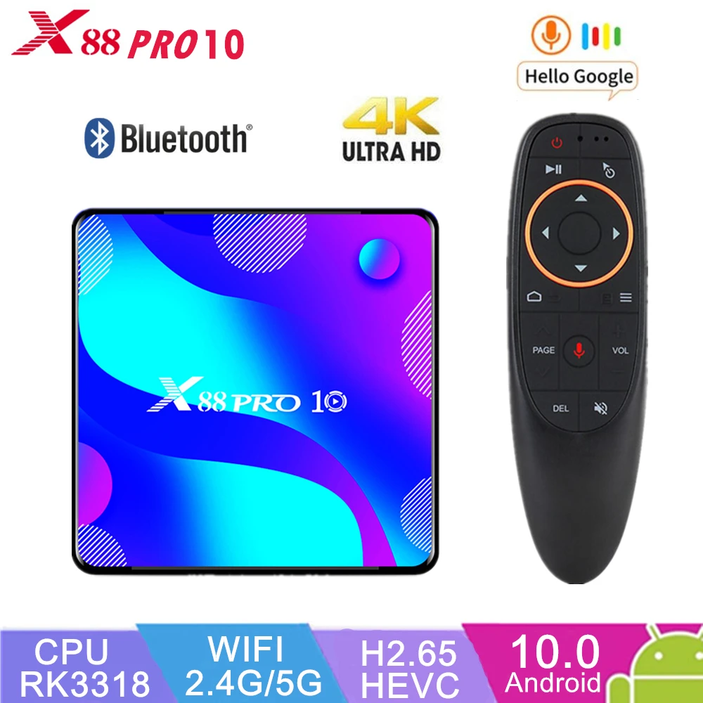 X88 PRO 10 Смарт ТВ коробка Android 0 4 Гб оперативной памяти 32 встроенной 64 ГБ RK3318 4K 2 4G/5G Wi