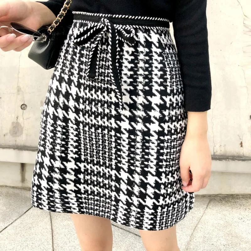 Женский модный костюм осень/весна новый ретро плед шерсть короткая юбка мини
