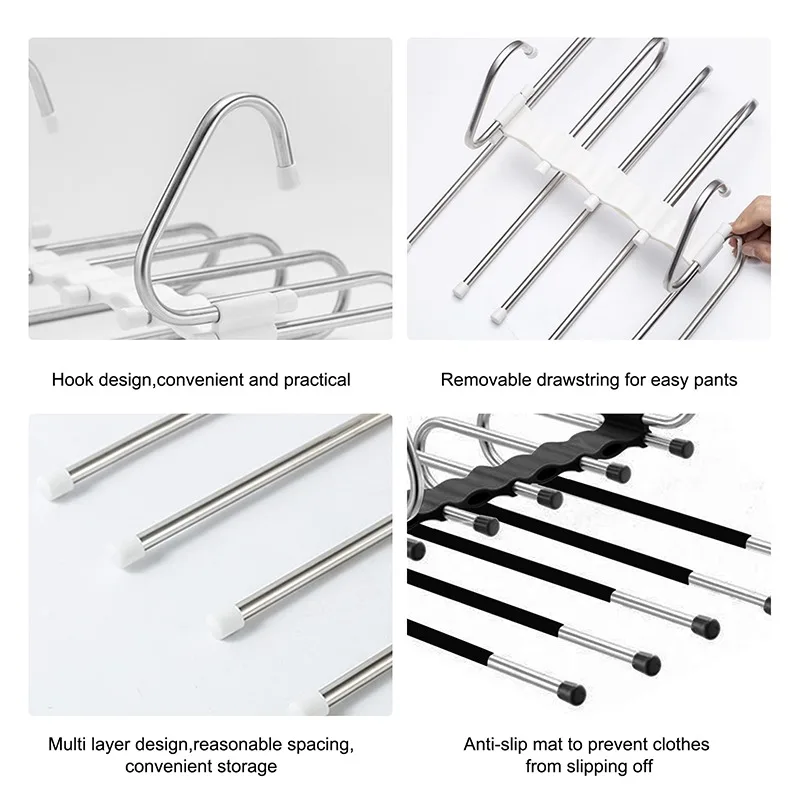 

5 In 1 Stainless Steel Multi-functional Pant Rack Multifunction Shelves Wardrobe Magic Trouser Hanger Coat Storage Organization