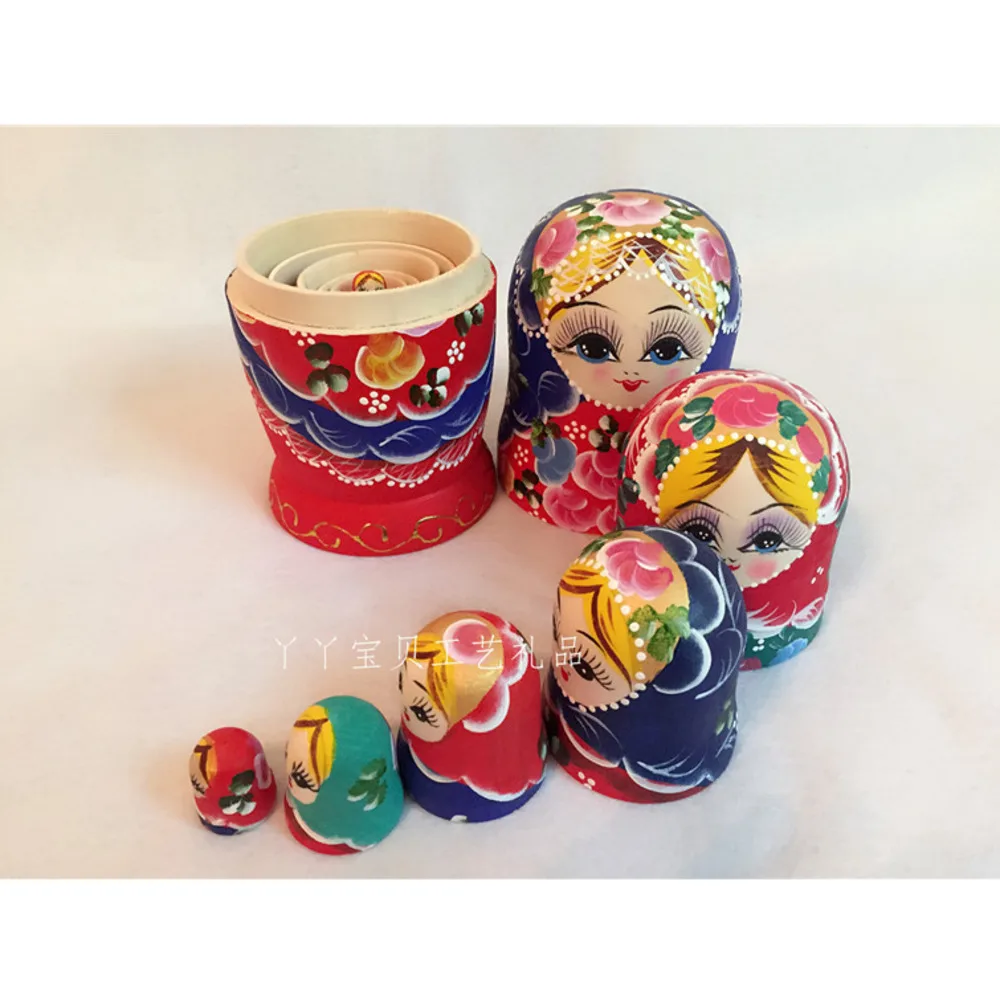

7pcs Russian Dolls Matryoshka Wooden Classic Colourful Flower Pure Handwork Nesting Hand Paint Toys For Kid Xmas Gifts