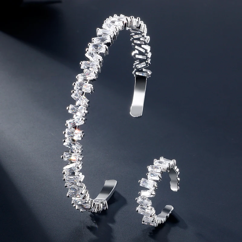 Роскошный браслет с кольцом кубическим цирконием класса ААА Женское Обручальное