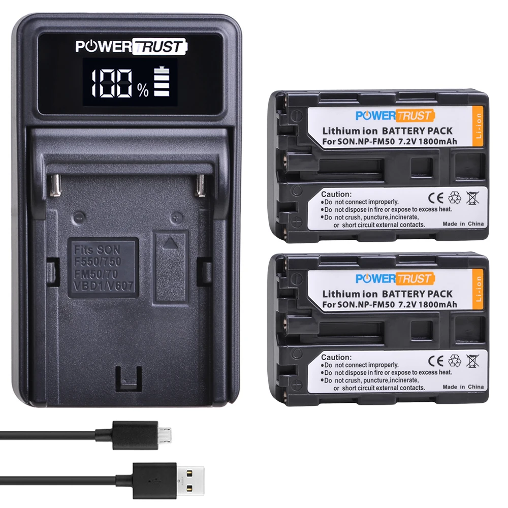 PowerTrust 2 шт. аккумулятор стандарта FM55H + зарядное устройство для USB-светодиодов Sony