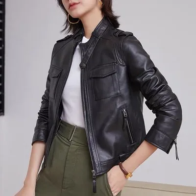 2021 Women  New Fashion Genuine Real Sheep Leather Jacket G14