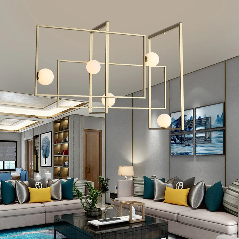 

Metal Frame Chandelier Innovative Gold Copper Modern Designer Glass Ball Hotel Lampadario Decoration LED Ceiling Pendant Light