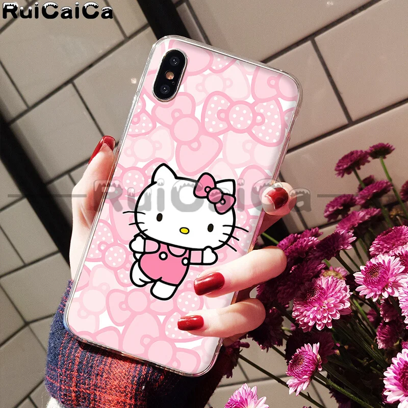 RuiCaiCa прекрасный розовый чехол hello kitty Coque Shell для телефона iPhone 5 5Sx 6 7 7plus 8 8Plus X XS MAX XR