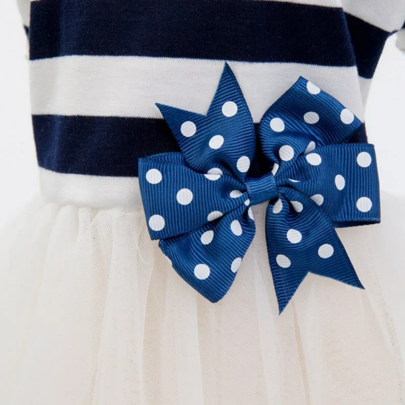 

2PCS Pet Dog Dress New Lace Striped Mesh Skirt Spring Summer Cute Bow Princess Style Puppy Dress Small Medium-Sized Dog Clothes
