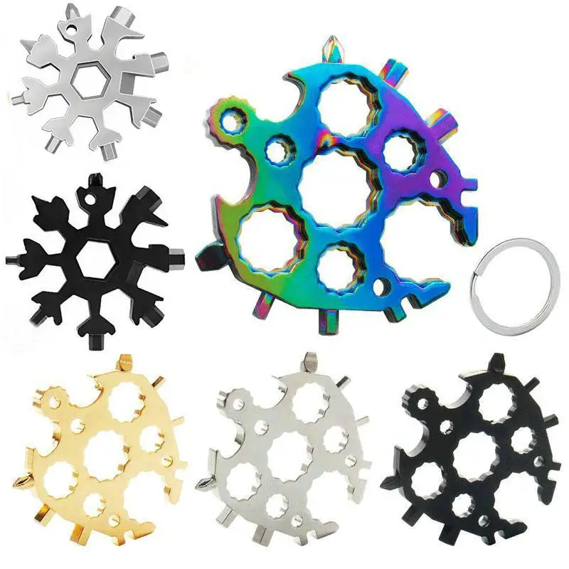 

5pcs/pack 18 In 1 Snowflake Multi Tool Keychain Spanner Hex Wrench Screwdriver Multipurpose Camp Survive Outdoor Pocket Tool