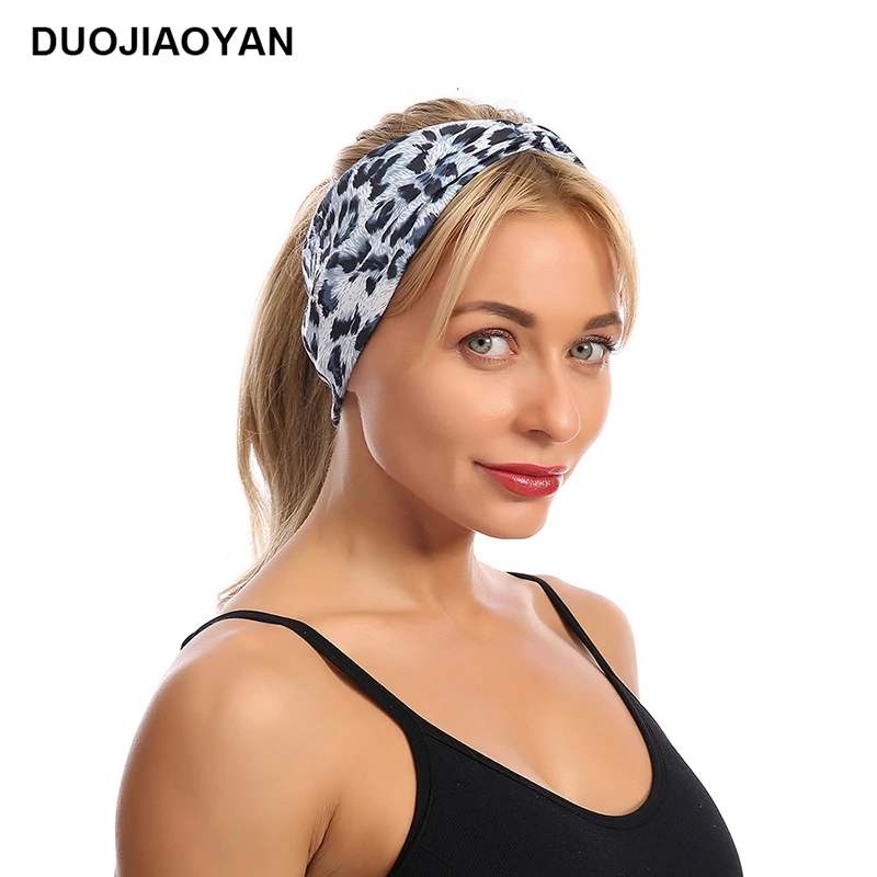 

DUOJIAOYAN Women's Headband Fashion Leopard Print Multicolor Cross Knot Elastic Hairband Sports Girl Hair Accessories