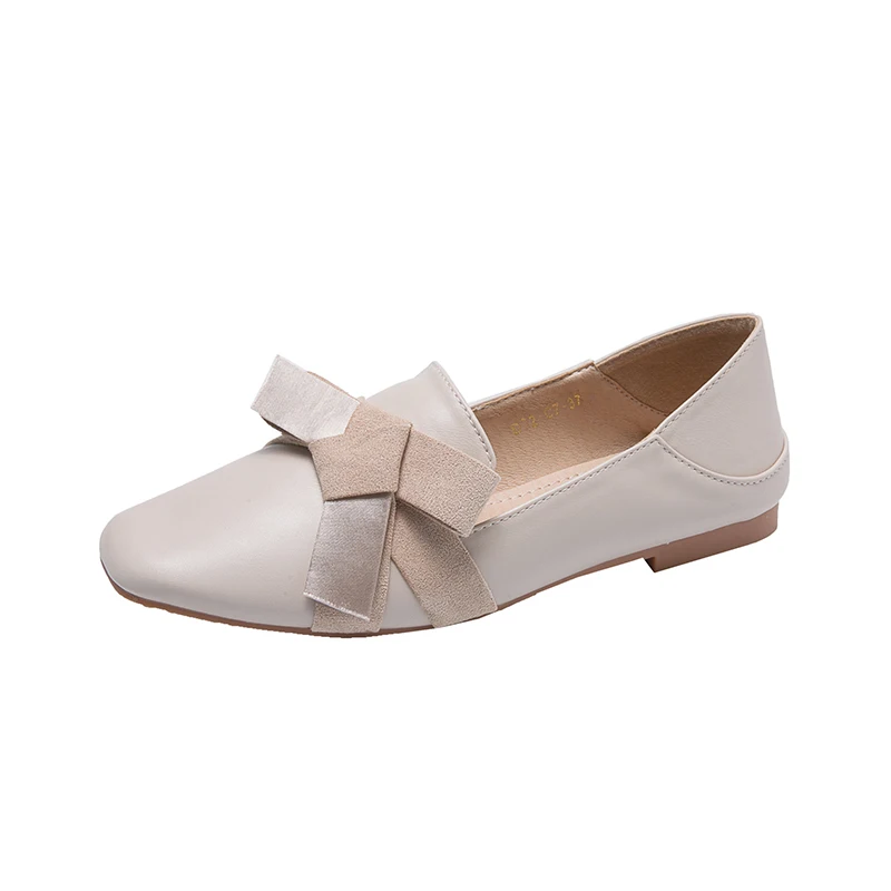 Elegant Beige Women Loafers Slip-on Butterfl Knot Flat Ladies Boat Shoes Autumn Spring Casual | Обувь