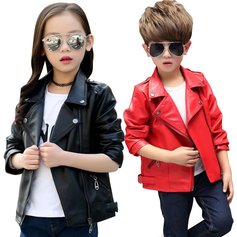 kids clothing spring autumn coat 2019 new 2-12 y girl boy super cool red black jacket street style children's leather | Детская