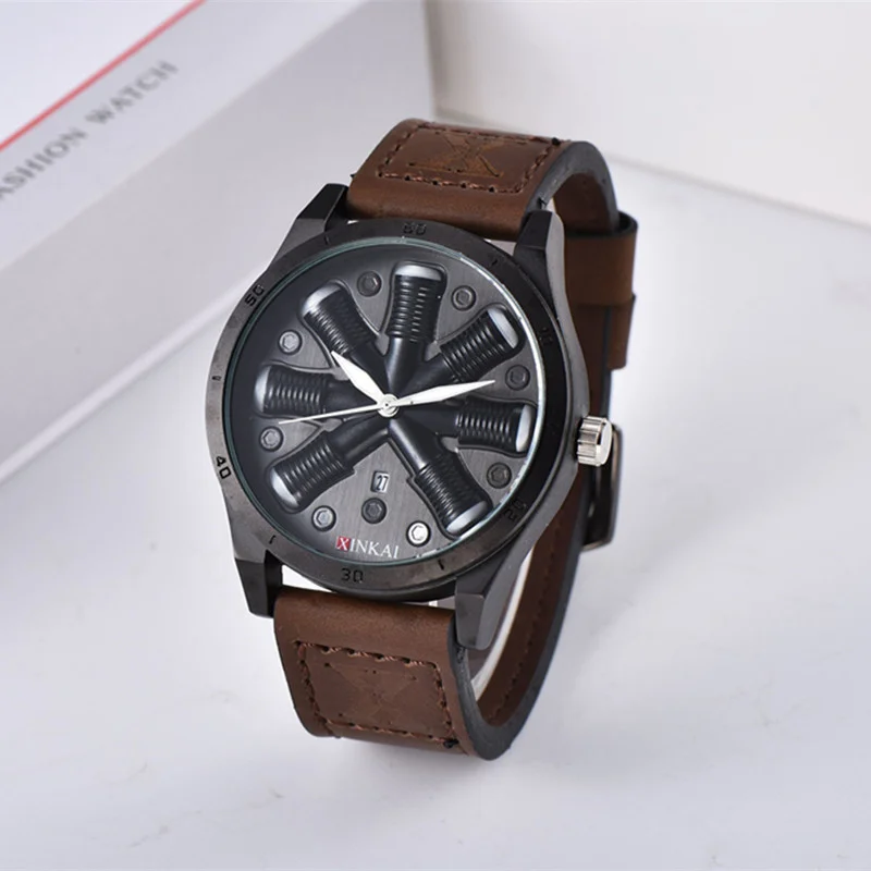 

Luxury Mens Watches Male Clocks Date Sport Military Clock Leather Strap Quartz Business fashion Men Watch Gift