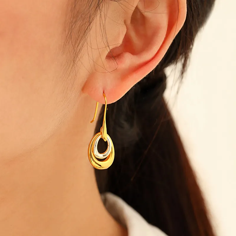 

Vintage Double Round Drop Earrings Women Fashion Hip Hop Geometric Collision Golden Silver Ear Hook Jewelry Party Accessories